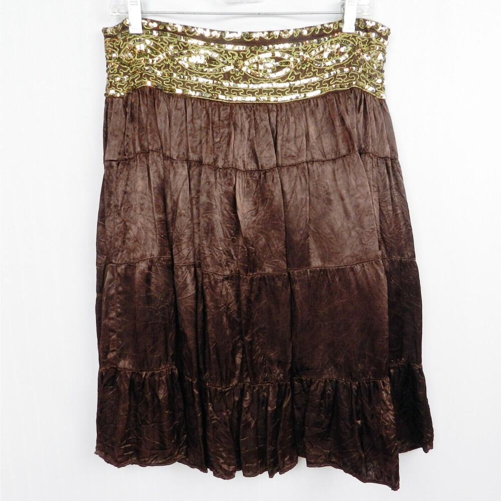 Cache Brown A-Line Skirt with Gold Accents